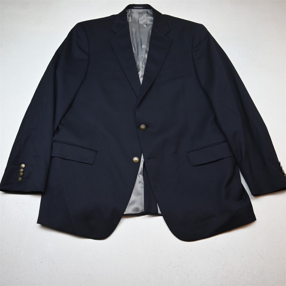 Hart Schaffner Marx 46L Navy Blue Wool Gold Button USA Blazer Jacket Sport Coat